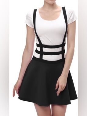 Black Strappy Suspender Skater Skirt